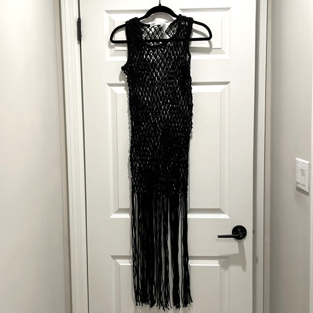 Zara open knit cover up/dress with fringe